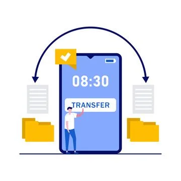 Transfer data and document concept with characters. Copy files, data exchan.. Stock Illustration
