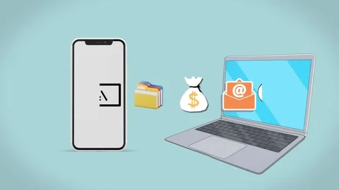 Transfer data from cellphone to laptop Stock Footage 279032476