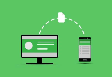 Transfer data from computer to mobile device Stock Illustration