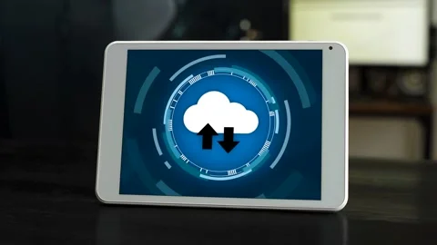 Transfer data concept. Download and upload icon on digital device. Stock Footage 305647714