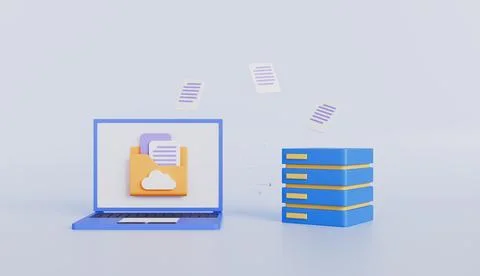 Transfer document file between computer laptop and Server racks Stockillustratie