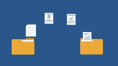 Transfer files and documents Between two folder on blue background. Sending.. Stock Footage 305697604