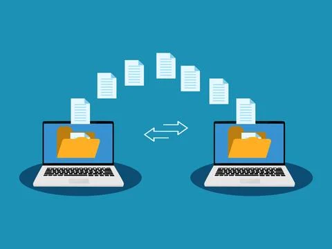 Transfer files, Send documents between laptops, Backup on, Exchange files o.. Stock Illustration
