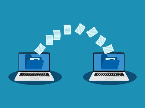 Transfer files, Send documents between laptops, Backup on, Exchange files o.. Stock Illustration