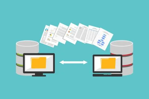 Transfer files. Sharing files. Backup files. Migration concept. Communication Stock Illustration