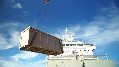 Transfer of goods from ship to ship Stock Footage 147424527