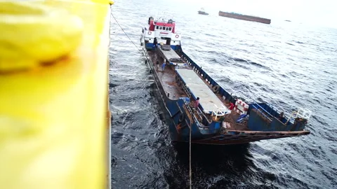 Transfer of goods from ship to ship Stock Footage 147424748