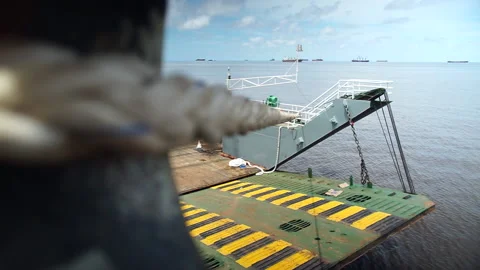Transfer of goods from ship to ship Stock Footage 147425055