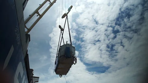 Transfer of goods from ship to ship Stock Footage 147425229