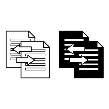 Transfer Icons. Black and White Vector Illustrations. Moving Files from One.. Stock Illustration