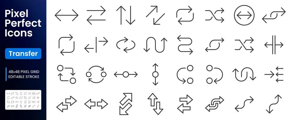 Transfer line icon set. Exchange, swap, bidirectional, shuffle, circular Illustrazione stock