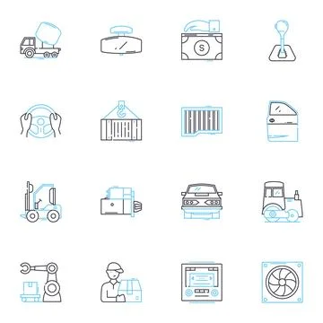 Transfer linear icons set. Exchange, Relocation, Shift, Movement, Transference Stock Illustration
