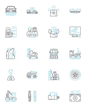 Transfer linear icons set. Exchange, Relocation, Shift, Movement, Transference Illustrazione stock