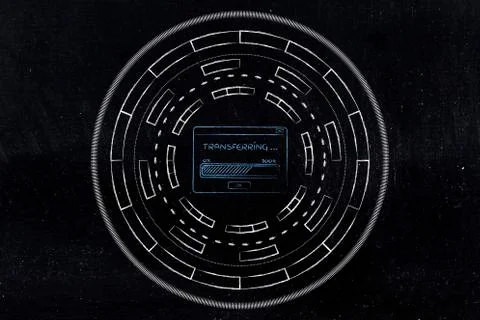 Transfer pop-up with progress bar surrounded by abstract technology cyberspac Stock Illustration