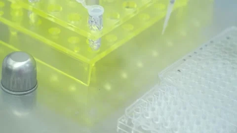 Transfer sample from Eppendorf into 96 well plate Stock Footage 139345993