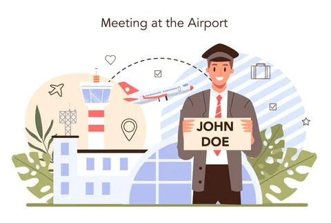 Transfer service concept. Airport pickup. Tourists transportation from airport Stock Illustration