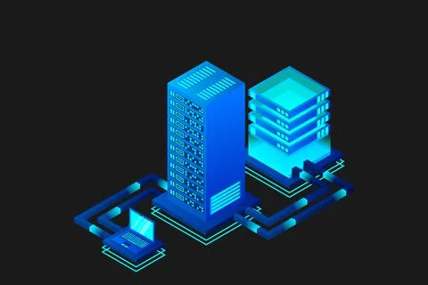 Transfer of user data to the server. Data hosting. Data flow. Data storage. S Illustrazione stock