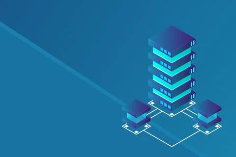 Transfer of user data to the server. Data flow. Data storage. Server. Digital 스톡 일러스트