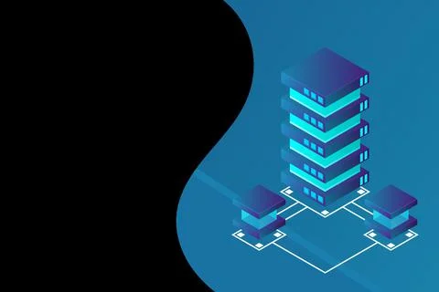 Transfer of user data to the server. Data flow. Data storage. Server. Digital Stock Illustration