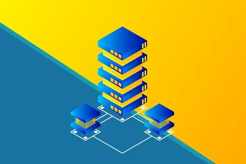 Transfer of user data to the server. Data flow. Data storage. Server. Digital Stock Illustration