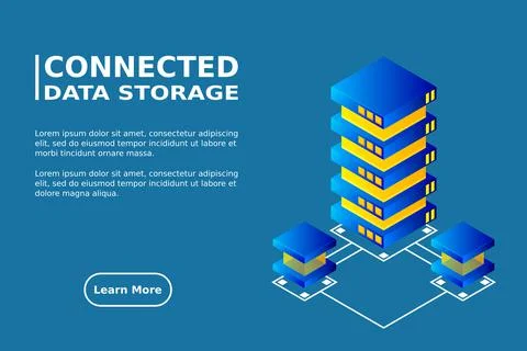 Transfer of user data to the server. Data flow. Data storage. Server. Digital Stock Illustration