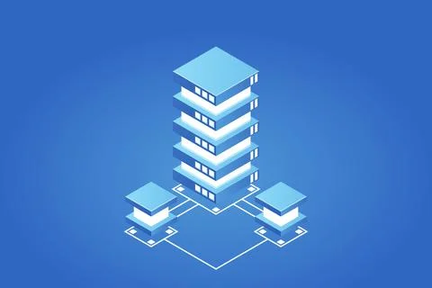 Transfer of user data to the server. Data flow. Data storage. Server. Digital 스톡 일러스트