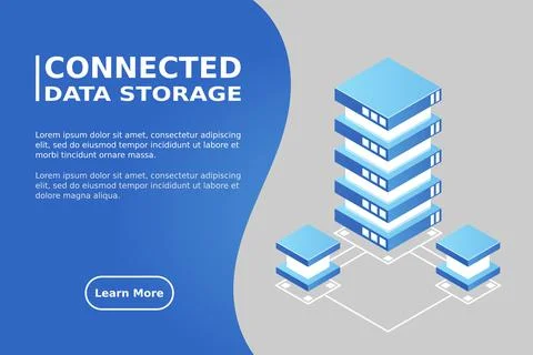 Transfer of user data to the server. Data flow. Data storage. Server. Digital Stock Illustration