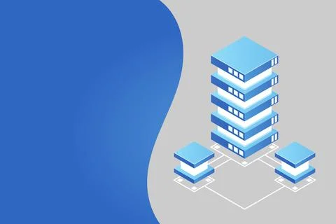 Transfer of user data to the server. Data flow. Data storage. Server. Digital Stock Illustration