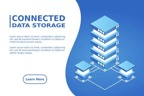 Transfer of user data to the server. Data flow. Data storage. Server. Digital Stock Illustration