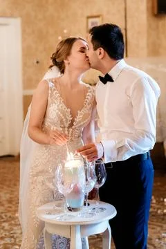 Transfer of wedding fire with the help of candles the newlyweds Stock Photos