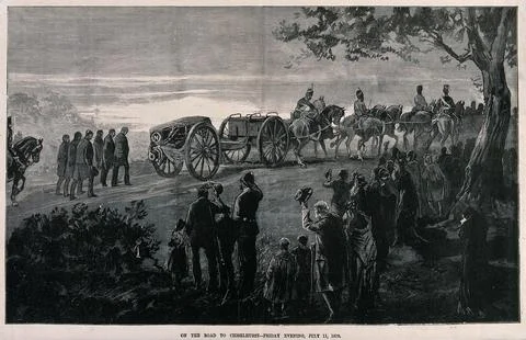 The transferral of the coffin of Napoleon III to Chiselhurst in 1878. Wood .. Stock Illustration