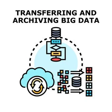 Transferring and archiving big data information technology concept 库存插图