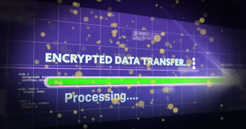 Transferring and processing encrypted data, animation over grid background with Stock Footage 303739950