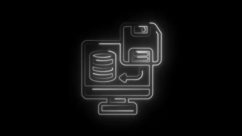 Transferring data computer database with floppy disk drive neon outline ani.. Stock Footage 312309176