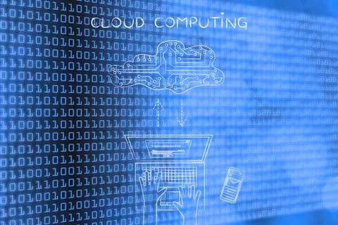 Transferring data to an electronic cloud, caption cloud computing Stock Illustration