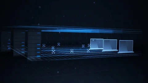 Transferring Data from a Network Server to a Laptops - Network Sharing Concept Stock Footage 86419456