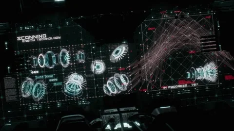 Transferring data from the science fiction computer to the spaceship 01 库存影片 266762419