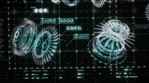 Transferring data from the science fiction computer to the spaceship 02 Stock Footage 266764090