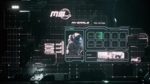 Transferring data from the science fiction computer to the spaceship 05 库存影片 266771178