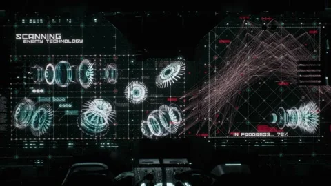 Transferring data from the spaceship's secret base computer 05 Stock Footage 266782715
