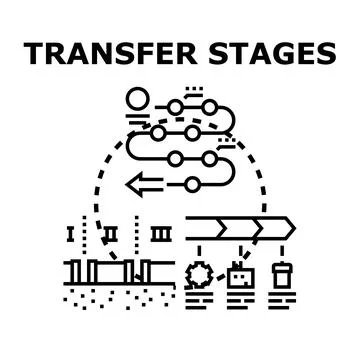 Transferring information and data through stages process Stock Illustration