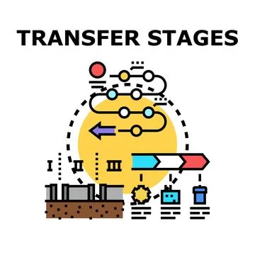 Transferring information and data through stages process Stock Illustration