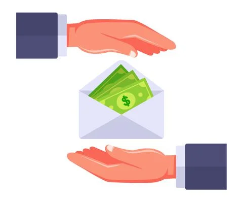 Transferring money in an envelope from one to another. corrupt schemes for Stock Illustration