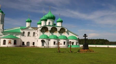 Transfiguration Cathedral in Holy Trinity Alexander Svirsky male Monastery Stock Footage