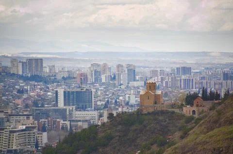Transfiguration Tabor Monastery Overlooking Tbilisi City Skyline Fotos de archivo