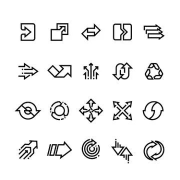 Transform action, many direction arrows line vector icons. Simple transition Stock Illustration