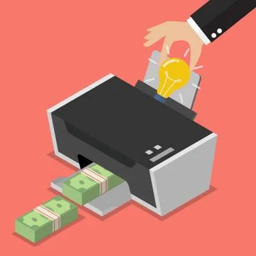Transform the idea to the money by printer Ilustración de archivo