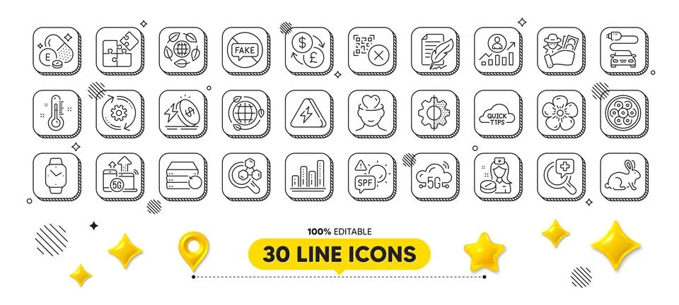 Transform, Qr code and Natural linen line icons pack. For web app. 3d design Illustrazione stock