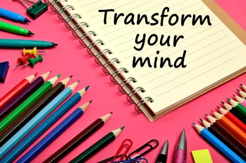 Transform your mind words on notebook Stock Photos