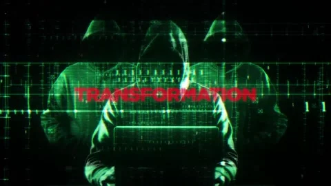 Transformation on hacking screen in technology Stock Footage 343377183